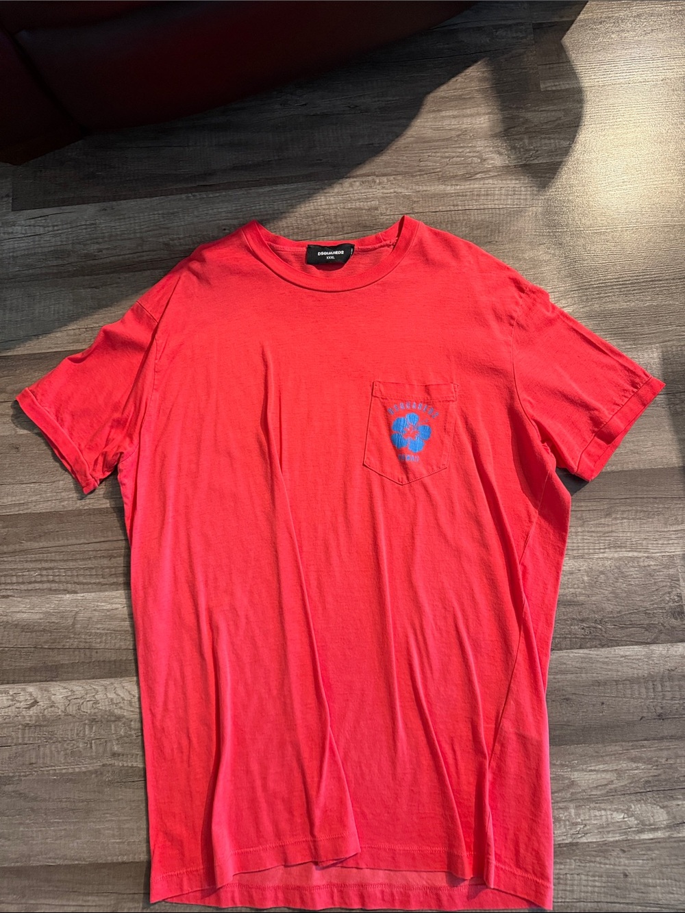 Dsquared Men's Red Pocket Tee with Blue Logo